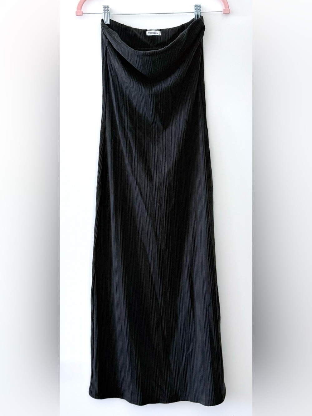 NWOT Vitamin A Ribbed Strapless Black Midi Dress w/ Built-in-Bra | Sold Out | S - Picture 2 of 8